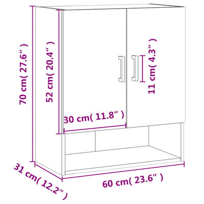 vidaXL Armario de pared madera de ingeniería gris Sonoma 60x31x70 cm