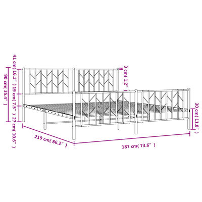 vidaXL Estructura cama sin colchón con estribo metal blanco 183x213 cm