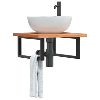 vidaXL Estante de lavabo de pared de acero y madera maciza de haya