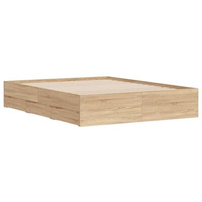 vidaXL Cama con cajones madera ingeniería roble Sonoma 150x200 cm