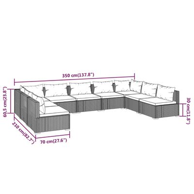 vidaXL Set muebles de jardín 9 piezas y cojines ratán sintético marrón