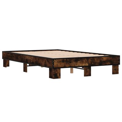 vidaXL Estructura cama madera ingeniería metal roble ahumado 140x200cm