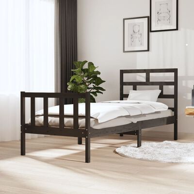 vidaXL Estructura de cama madera maciza de pino gris 75x190 cm