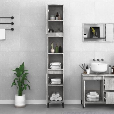 vidaXL Armario de baño madera contrachapada gris hormigón 30x30x190 cm