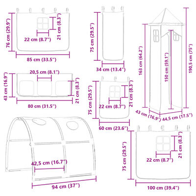 vidaXL Litera con tobogán y cortinas rosa 80x200 cm