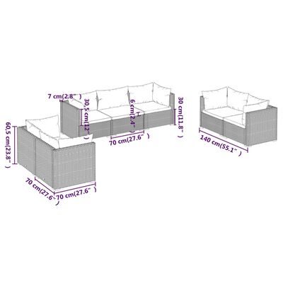 vidaXL Set de sofás de jardín 7 piezas y cojines ratán sintético gris