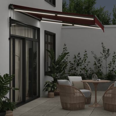 vidaXL Toldo retráctil automático con luces LED burdeos 300x250 cm