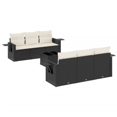 vidaXL Set de comedor de jardín 7 pzas y cojines ratán sintético negro