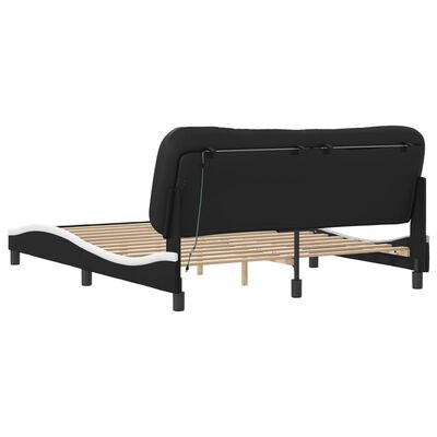 vidaXL Estructura de cama con luz LED cuero PE negro blanco 160x200 cm