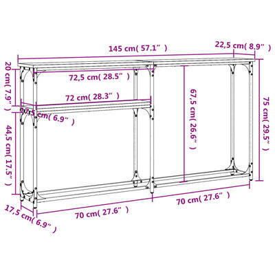 vidaXL Mesa consola madera de ingeniería gris Sonoma 145x22,5x75 cm