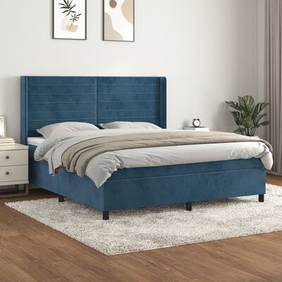 vidaXL Cama box spring con colchón terciopelo azul oscuro 180x200 cm