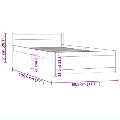 vidaXL Estructura de cama madera maciza individual negra 75x190 cm