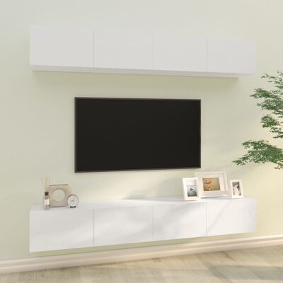 vidaXL Muebles de TV 4 piezas blanco brillante 100x30x30 cm