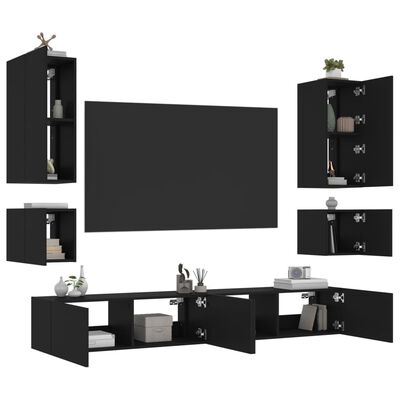 vidaXL Muebles de TV de pared con luces LED 6 piezas negro