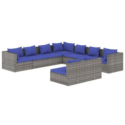 vidaXL Set de muebles de jardín 9 pzas y cojines ratán sintético gris