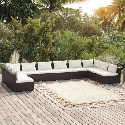 vidaXL Set de muebles de jardín 10 pzas cojines ratán sintético negro