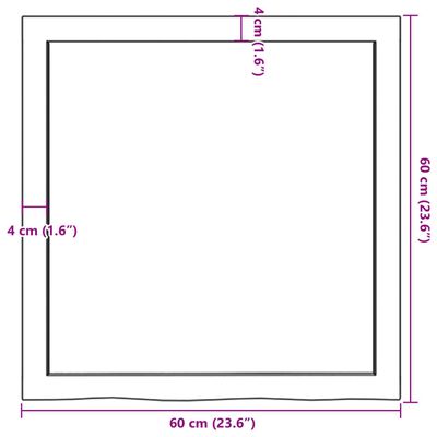 vidaXL Encimera baño madera maciza tratada marrón claro 60x60x(2-4) cm