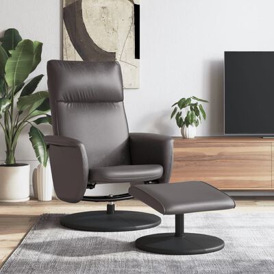 vidaXL Sillón reclinable con reposapiés cuero sintético gris