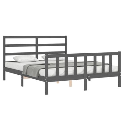 vidaXL Estructura de cama matrimonio con cabecero madera maciza gris