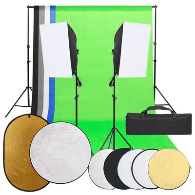 vidaXL Kit de estudio fotográfico con set de luces, fondo y reflector