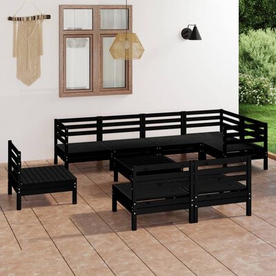 vidaXL Juego de muebles de jardín 9 pzas madera maciza de pino negro