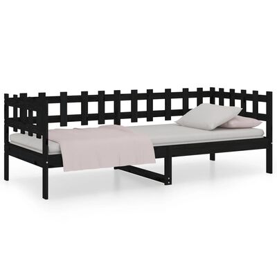 vidaXL Sofá cama madera maciza de pino negro 90x190 cm