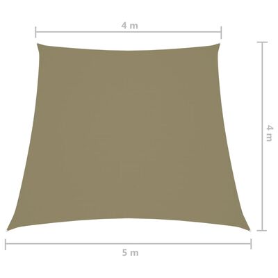 vidaXL Toldo de vela trapezoidal tela oxford beige 4/5x4 m