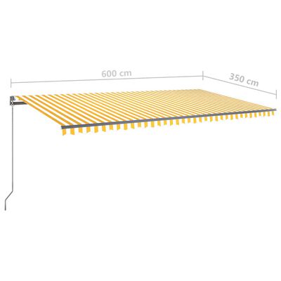 vidaXL Toldo automático LED sensor de viento amarillo blanco 600x350cm