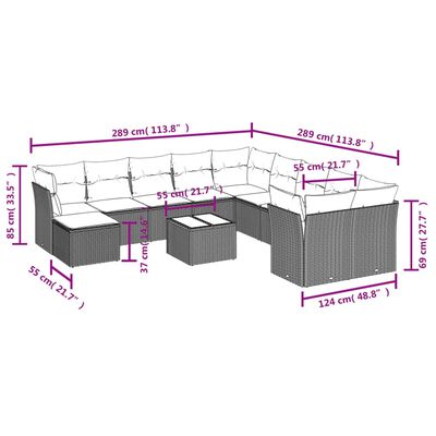 vidaXL Set de sofás de jardín 12 pzas y cojines ratán sintético gris