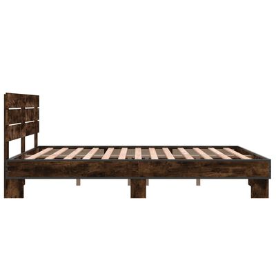 vidaXL Estructura cama madera ingeniería metal roble ahumado 150x200cm