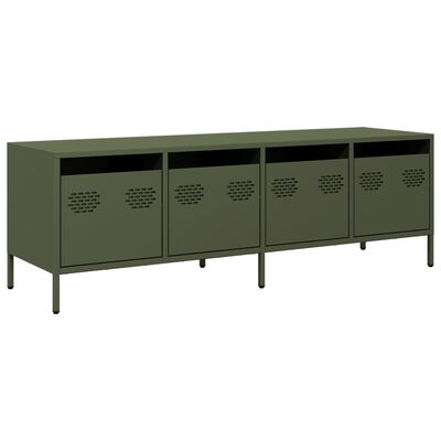 vidaXL Mueble TV acero laminado en frío verde oliva 135x39x43,5 cm