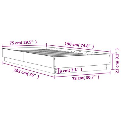 vidaXL Estructura de cama madera de ingeniería gris hormigón 75x190 cm