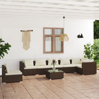 vidaXL Set muebles de jardín 8 piezas y cojines ratán sintético marrón