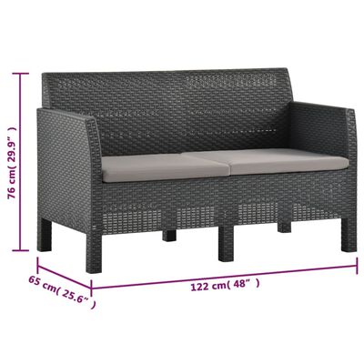 vidaXL Set de muebles jardín 2 piezas cojines PP ratán gris antracita