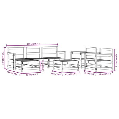 vidaXL Juego de muebles de jardín 7 pzas madera maciza de pino blanco