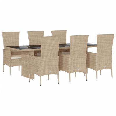 vidaXL Set comedor de jardín 7 pzas con cojines ratán sintético beige