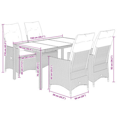 vidaXL Set comedor de jardín 5 piezas con cojines ratán sintético gris