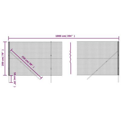 vidaXL Cerca de alambre de acero galvanizado gris antracita 2x10 m