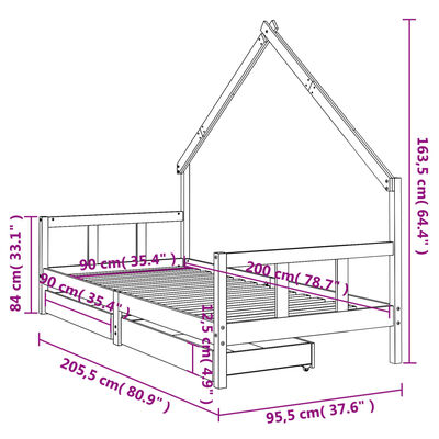 vidaXL Estructura de cama para niños con cajones madera pino 90x200 cm