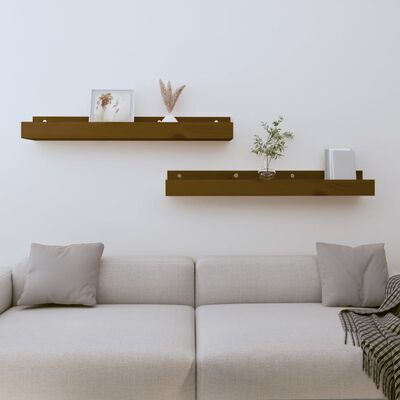 vidaXL Estantes de pared 2 uds madera de pino marrón miel 80x12x9 cm