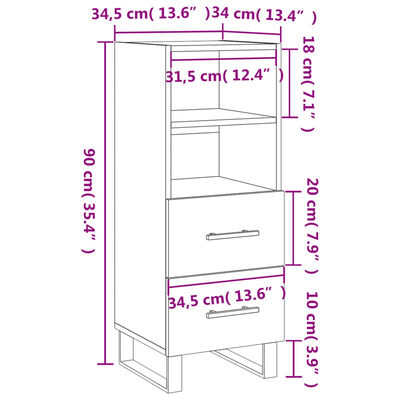 vidaXL Aparador de madera contrachapada negro 34,5x34x90 cm