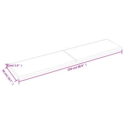 vidaXL Encimera de baño madera maciza sin tratar 220x50x(2-4) cm