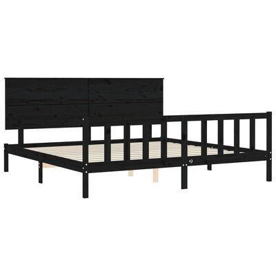 vidaXL Estructura cama de matrimonio con cabecero madera maciza negro