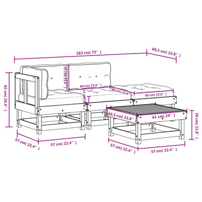 vidaXL Juego de muebles de jardín 4 pzas y cojines madera maciza negro