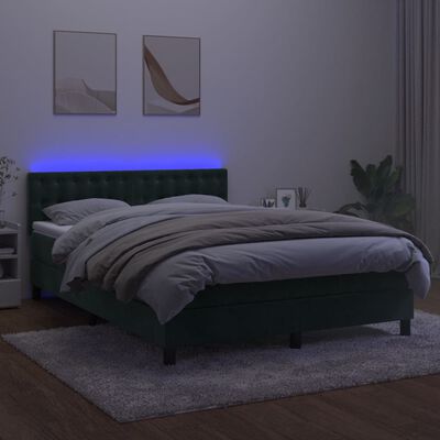 vidaXL Cama box spring colchón y LED terciopelo verde oscuro 140x200cm