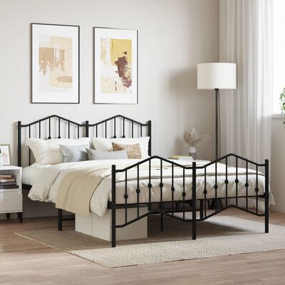 vidaXL Estructura cama sin colchón con estribo metal negro 135x190 cm