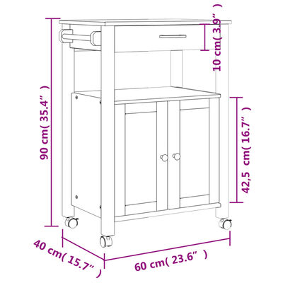 vidaXL Carrito de cocina MONZA madera maciza de pino 60x40x90 cm