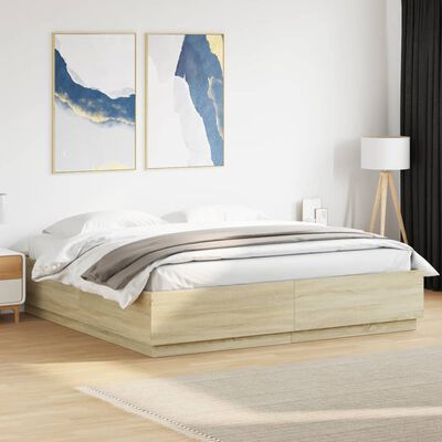 vidaXL Estructura de cama con luces LED madera roble Sonoma 200x200 cm