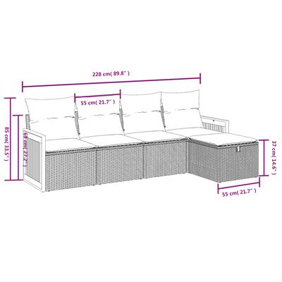 vidaXL Set de muebles de jardín 5 pzas y cojines ratán sintético negro