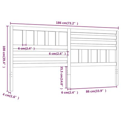 vidaXL Cabecero de cama madera maciza de pino negro 186x4x100 cm